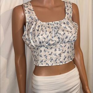 ROMWE Size Small Floral Blue/White Tank Top
